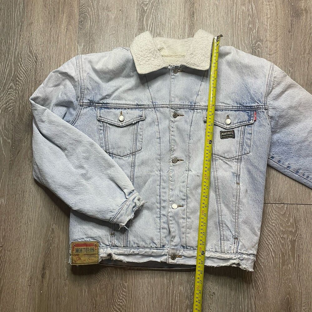 Vintage Montero’s Denim Trucker Jacket Men Large Sherpa Lined Thrashed - Picture 2 of 7